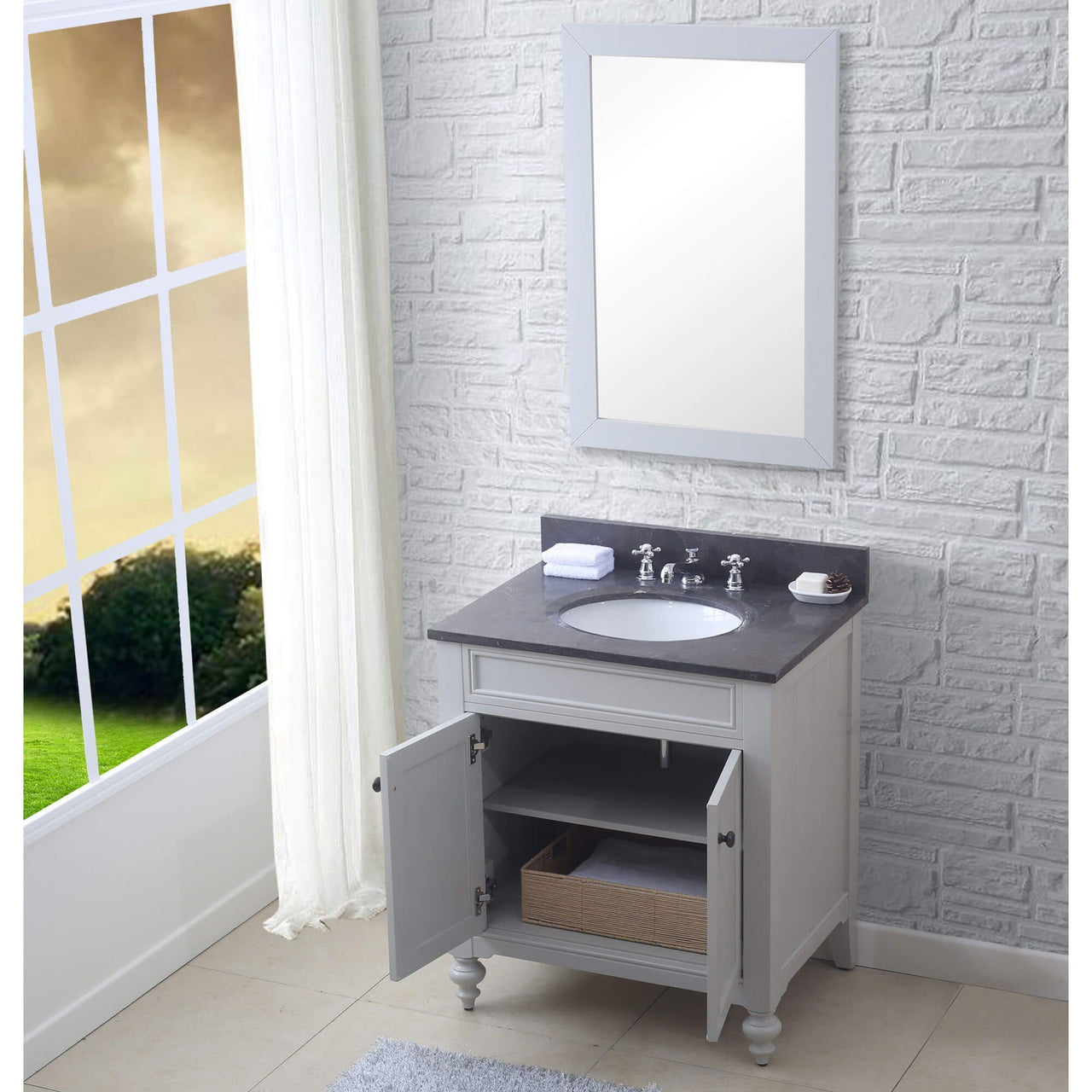 POTENZA 30" Earl Grey Single Sink Bathroom Vanity With Matching Framed Mirror Vanity Water Creation 