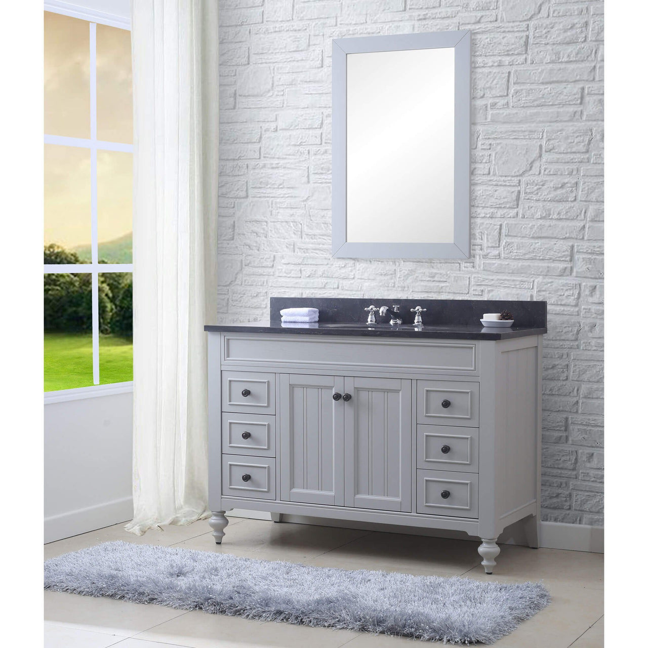POTENZA 48" Earl Grey Single Sink Bathroom Vanity With Matching Framed Mirror Vanity Water Creation 
