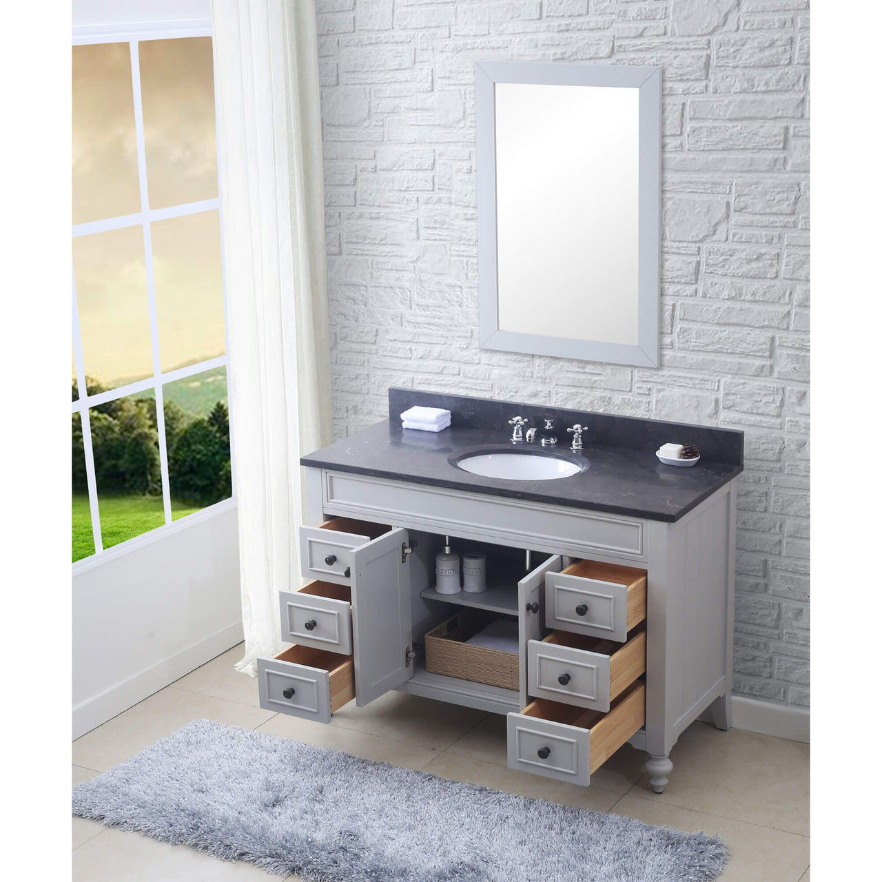 POTENZA 48" Earl Grey Single Sink Bathroom Vanity With Matching Framed Mirror Vanity Water Creation 