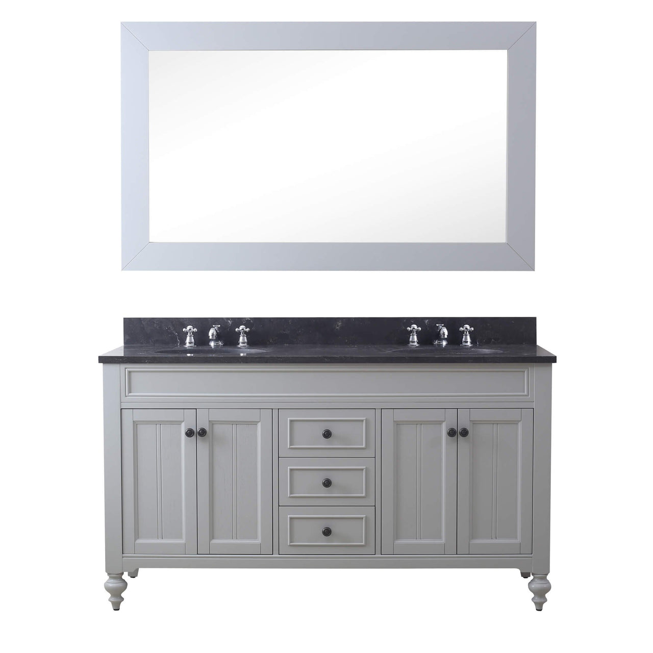 POTENZA 60" Earl Grey Double Sink Vanity With Framed Mirror And Faucets Vanity Water Creation 