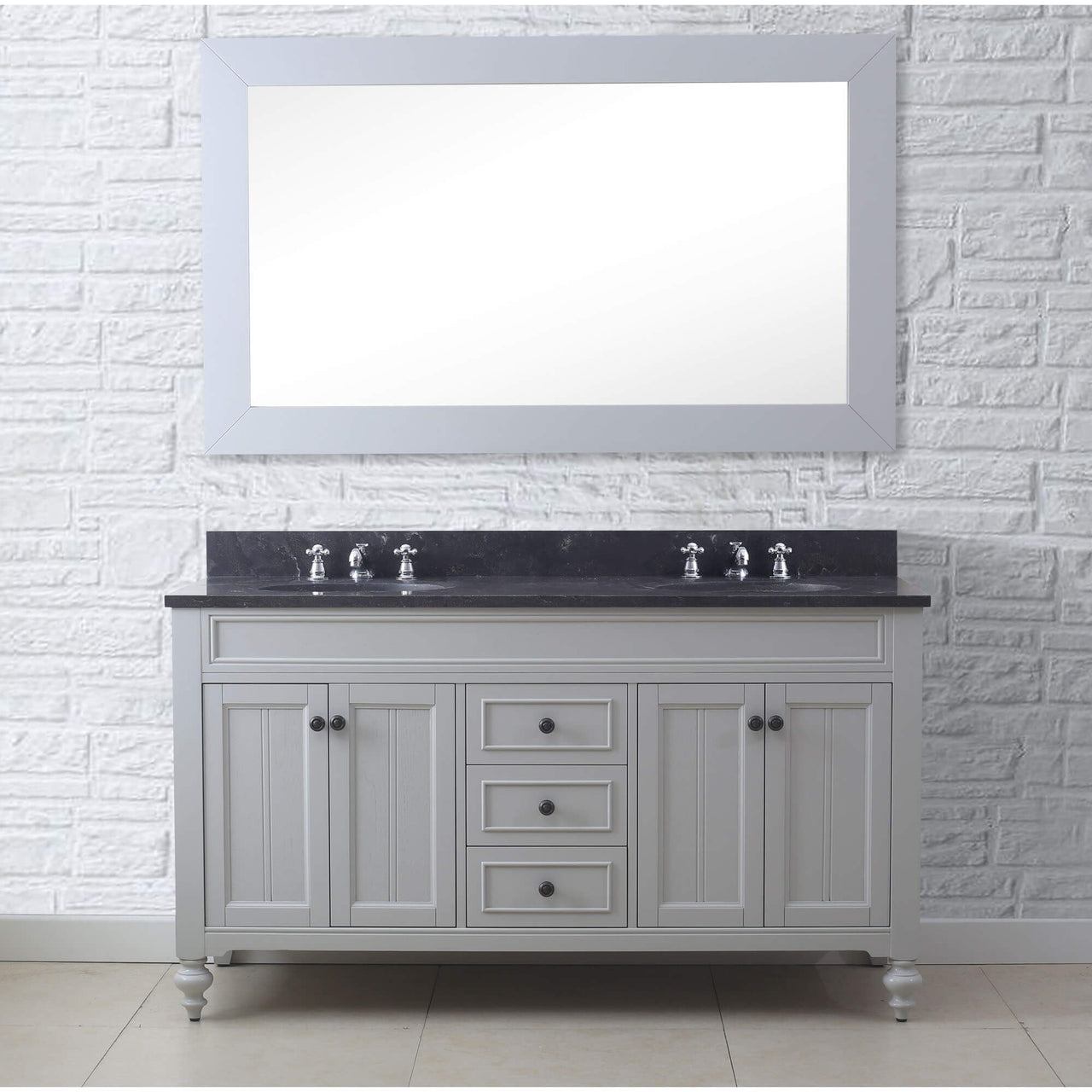 POTENZA 60" Earl Grey Double Sink Bathroom Vanity And Faucets Vanity Water Creation 
