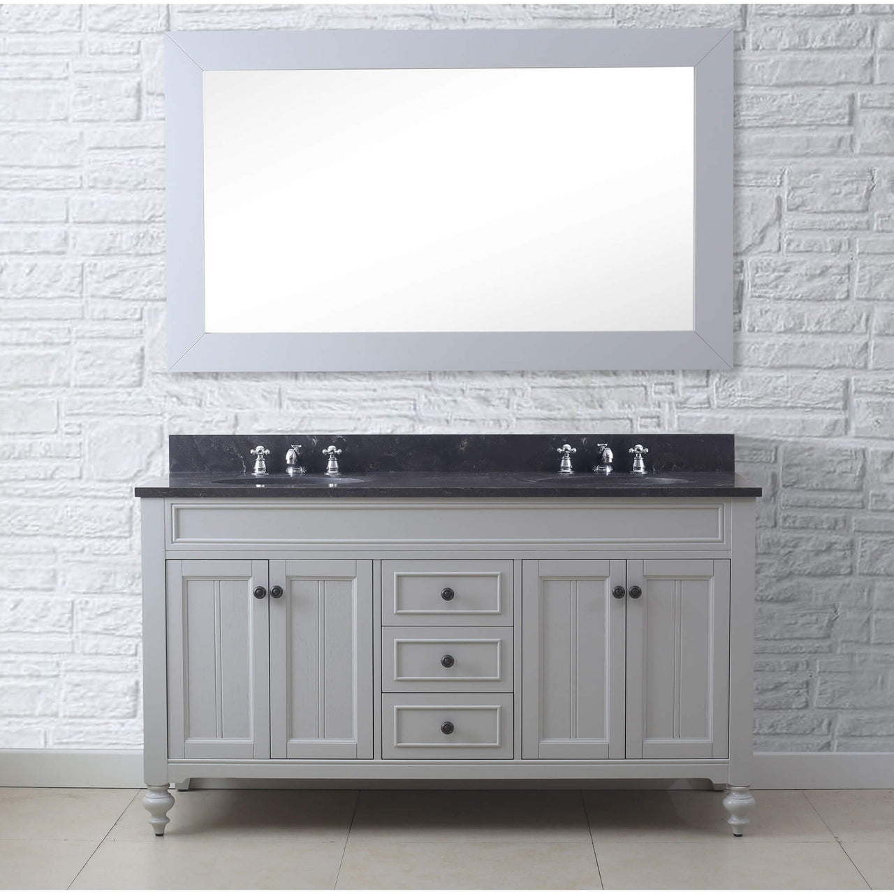 POTENZA 60" Earl Grey Double Sink Vanity With Framed Mirror And Faucets Vanity Water Creation 