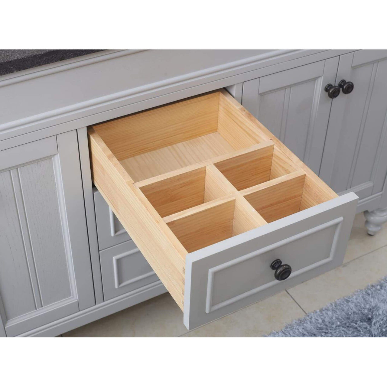 POTENZA 72" Earl Grey Double Sink Bathroom Vanity With Framed Mirror And Faucets Vanity Water Creation 