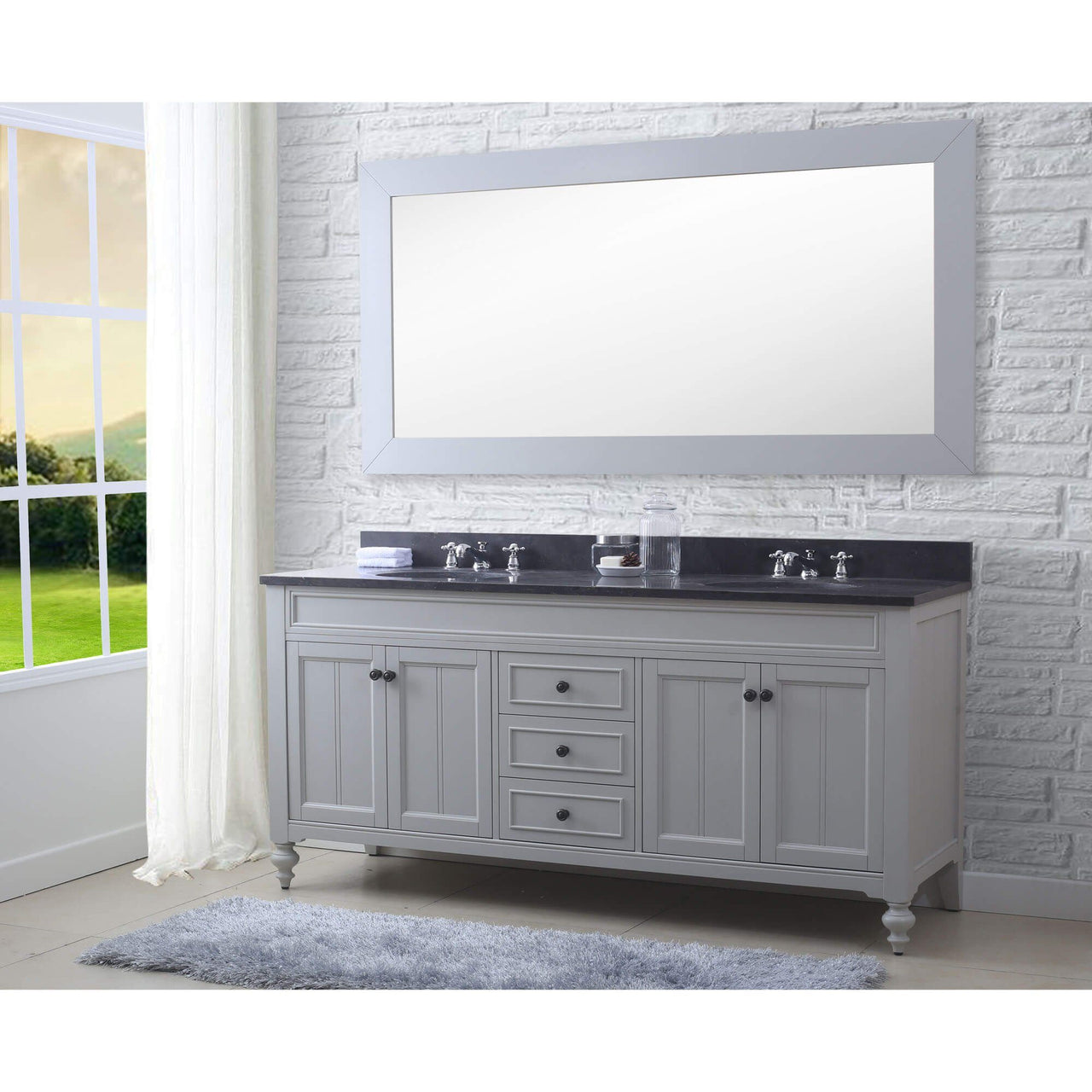 POTENZA 72" Earl Grey Double Sink Bathroom Vanity With Framed Mirror And Faucets Vanity Water Creation 