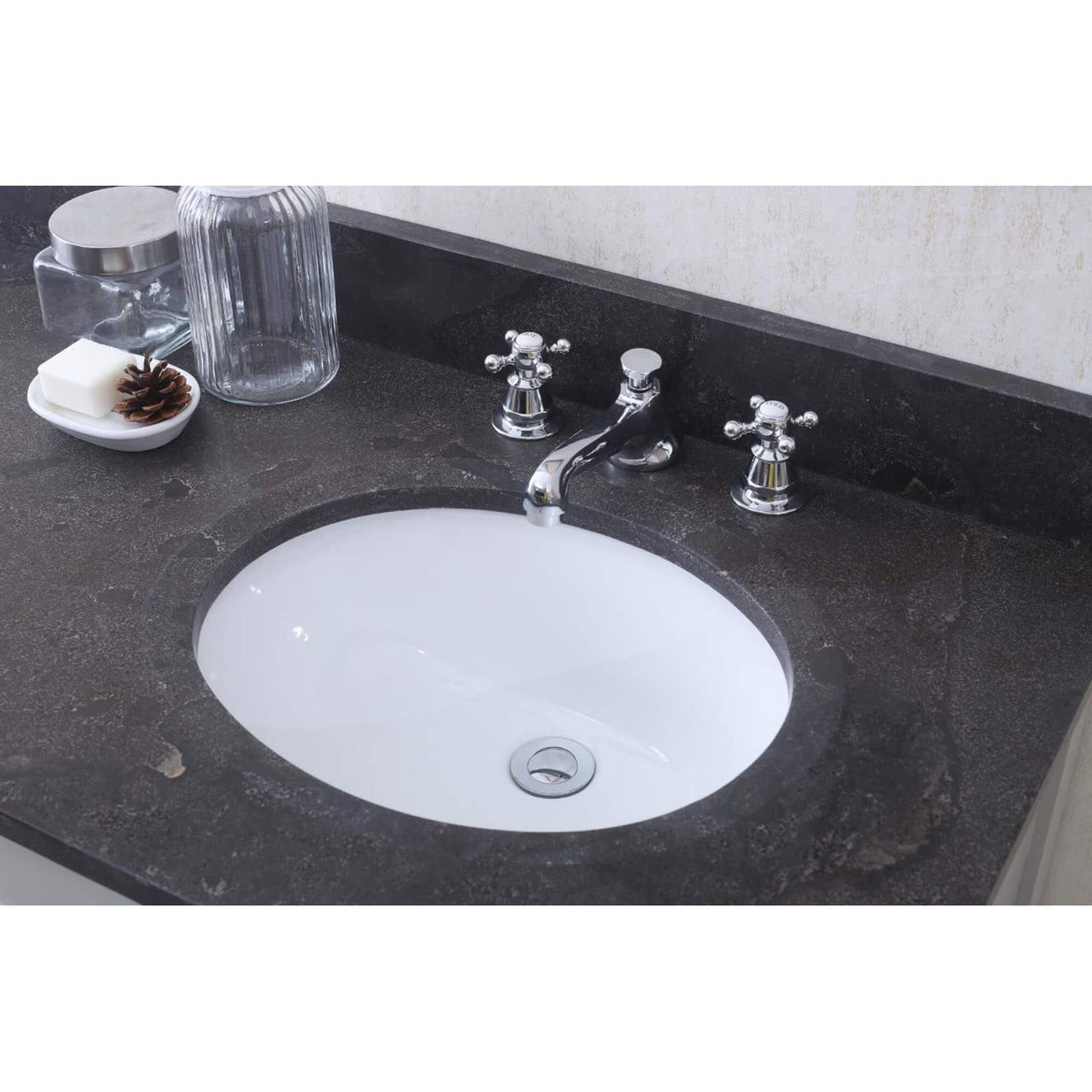 POTENZA 72" Earl Grey Double Sink Bathroom Vanity With Framed Mirror And Faucets Vanity Water Creation 