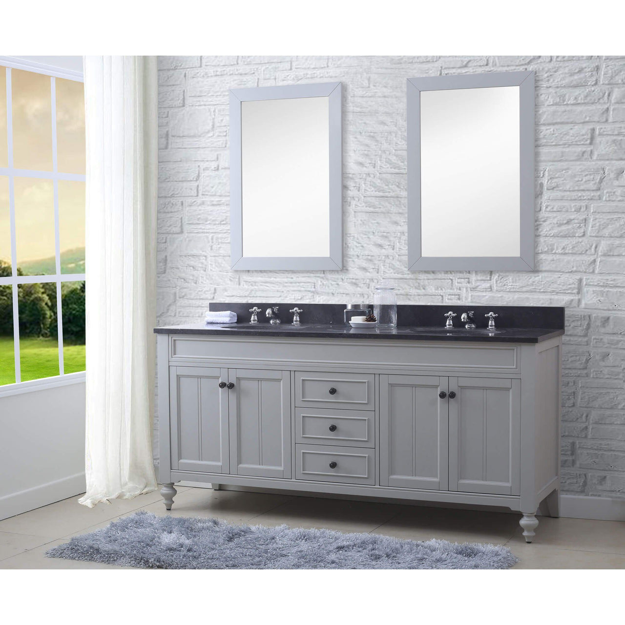 POTENZA 60" Earl Grey Double Sink Vanity With 2 Framed Mirrors And Faucets Vanity Water Creation 