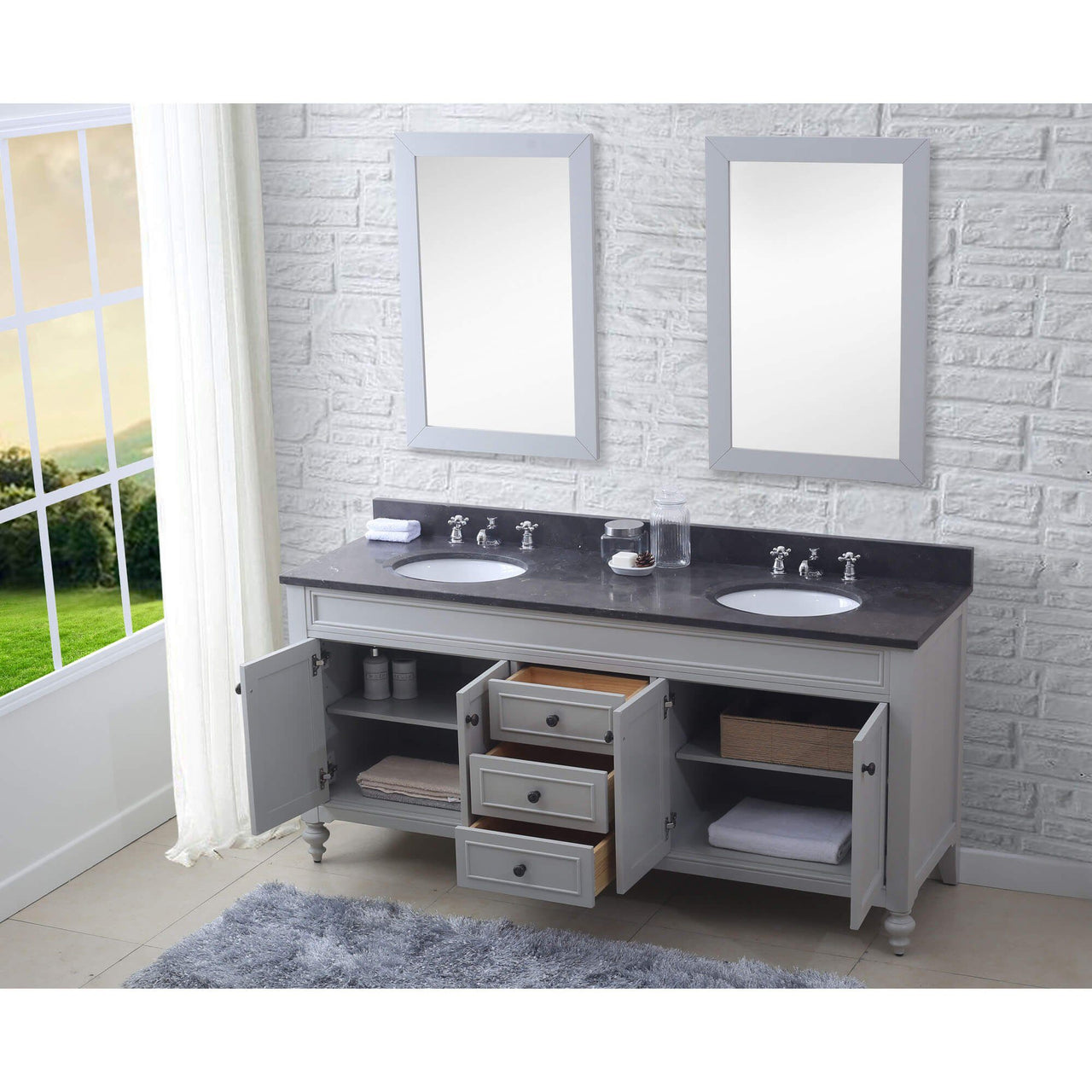 POTENZA 60" Earl Grey Double Sink Vanity With 2 Framed Mirrors And Faucets Vanity Water Creation 