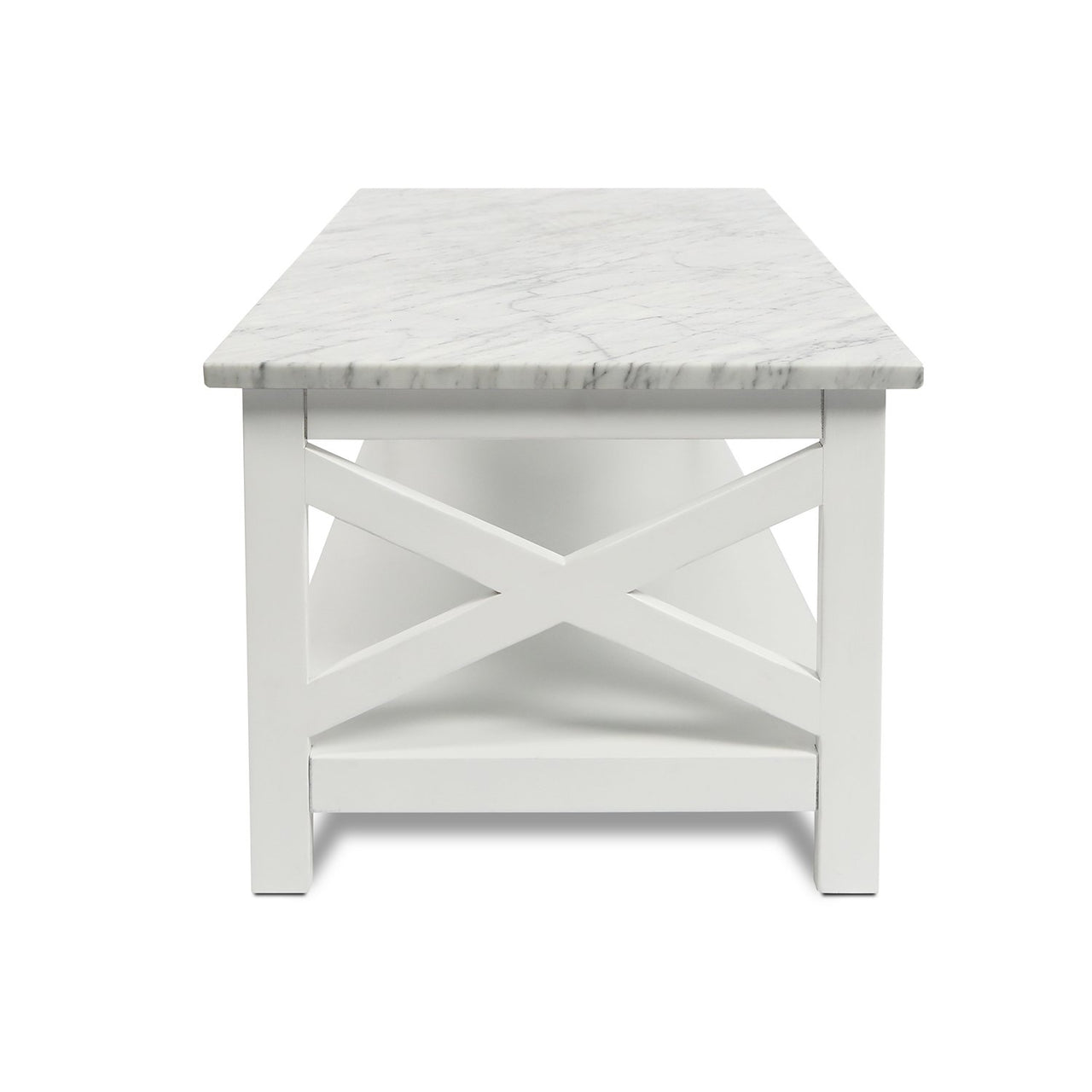 Agatha 44" Rectangular Italian Carrara White Marble Coffee Table with Color Solid Wood Legs Writing Desk The Bianco Collection 
