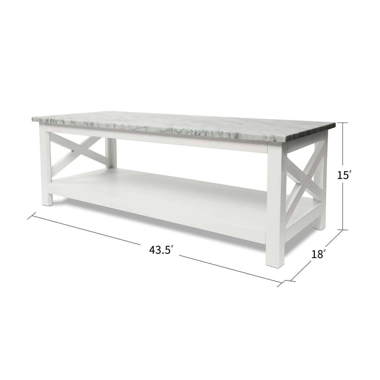 Agatha 44" Rectangular Italian Carrara White Marble Coffee Table with Color Solid Wood Legs Writing Desk The Bianco Collection 