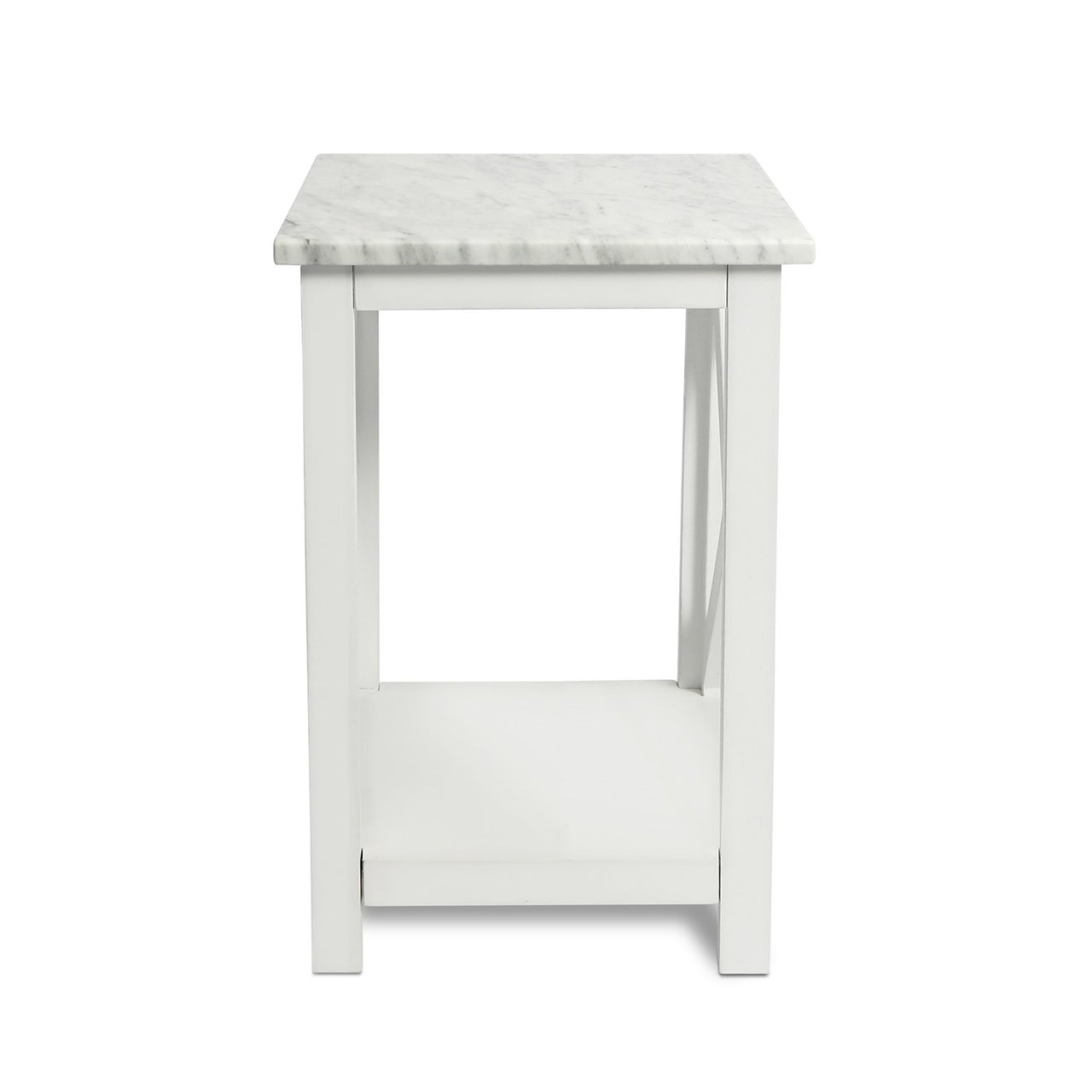 Agatha 15" Square Italian Carrara White Marble Side Table with Color Solid Wood Legs Writing Desk The Bianco Collection White 