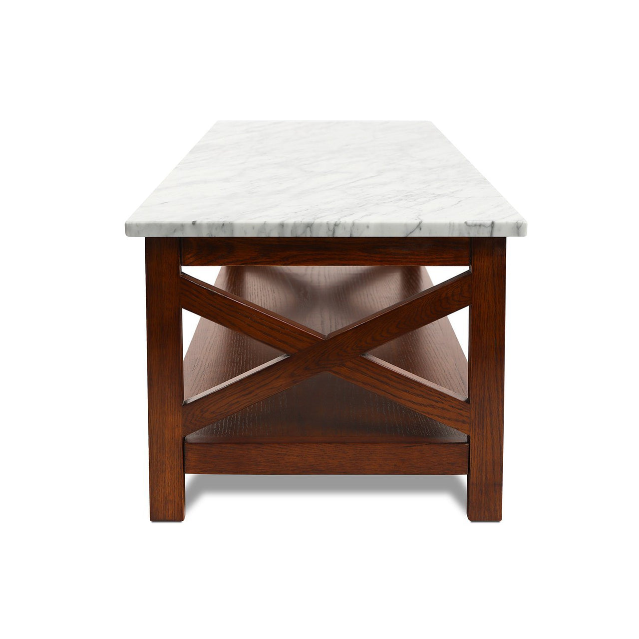 Agatha 44" Rectangular Italian Carrara White Marble Coffee Table with Color Solid Wood Legs Writing Desk The Bianco Collection 