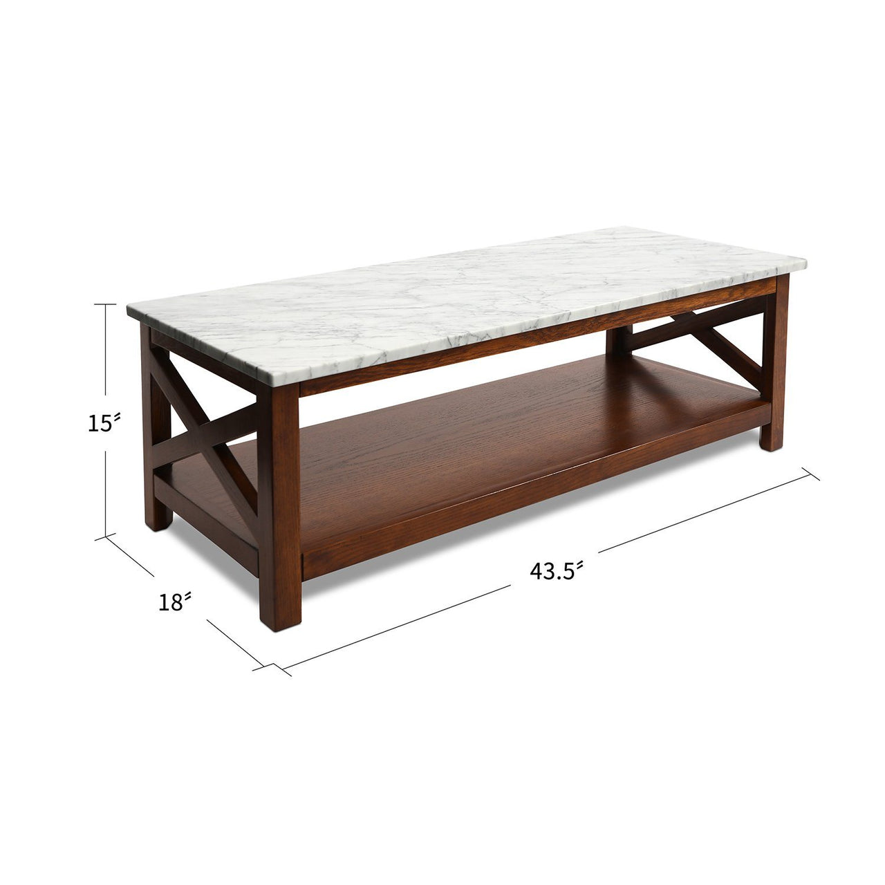 Agatha 44" Rectangular Italian Carrara White Marble Coffee Table with Color Solid Wood Legs Writing Desk The Bianco Collection 