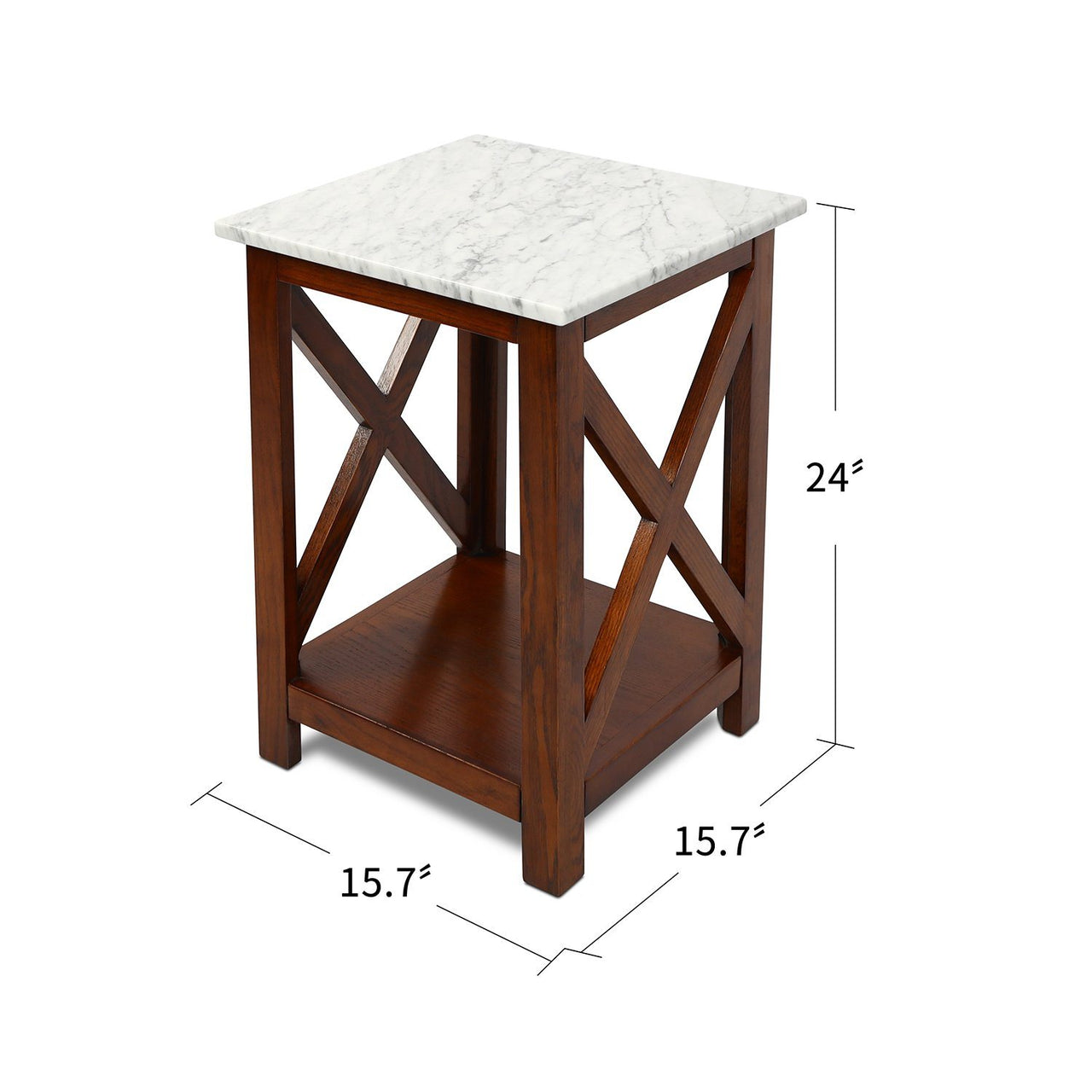 Agatha 15" Square Italian Carrara White Marble Side Table with Color Solid Wood Legs Writing Desk The Bianco Collection 