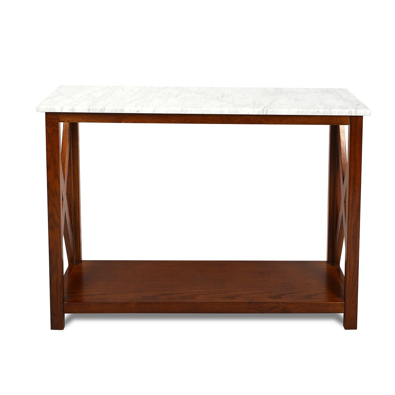 Agatha 39" Rectangular Italian Carrara White Marble Console Table with Color Solid Wood Legs Writing Desk The Bianco Collection Walnut 