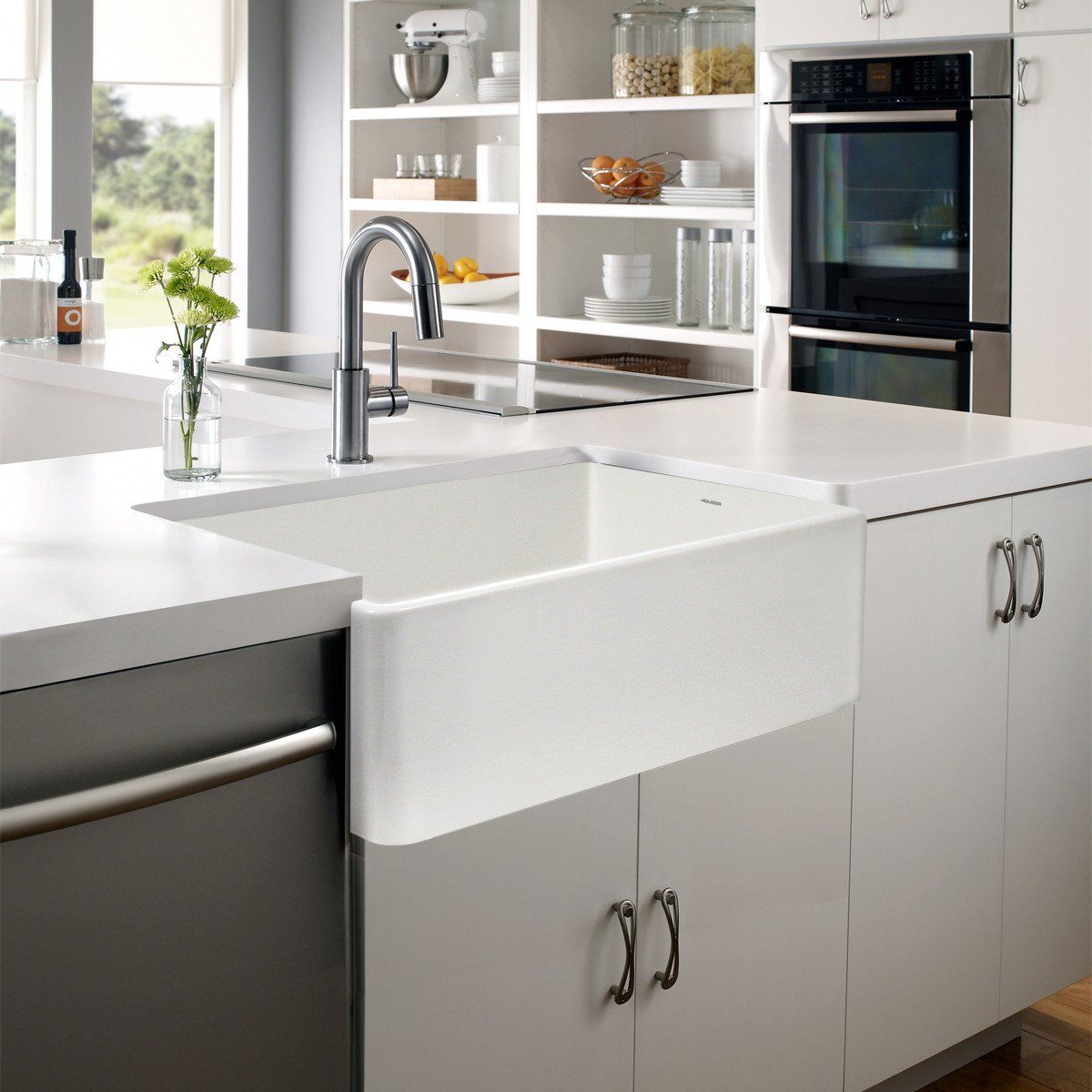 Houzer WH Platus Series 33-Inch Apron-Front Fireclay Single Bowl Kitchen Sink, White Kitchen Sink - Apron Front Houzer 