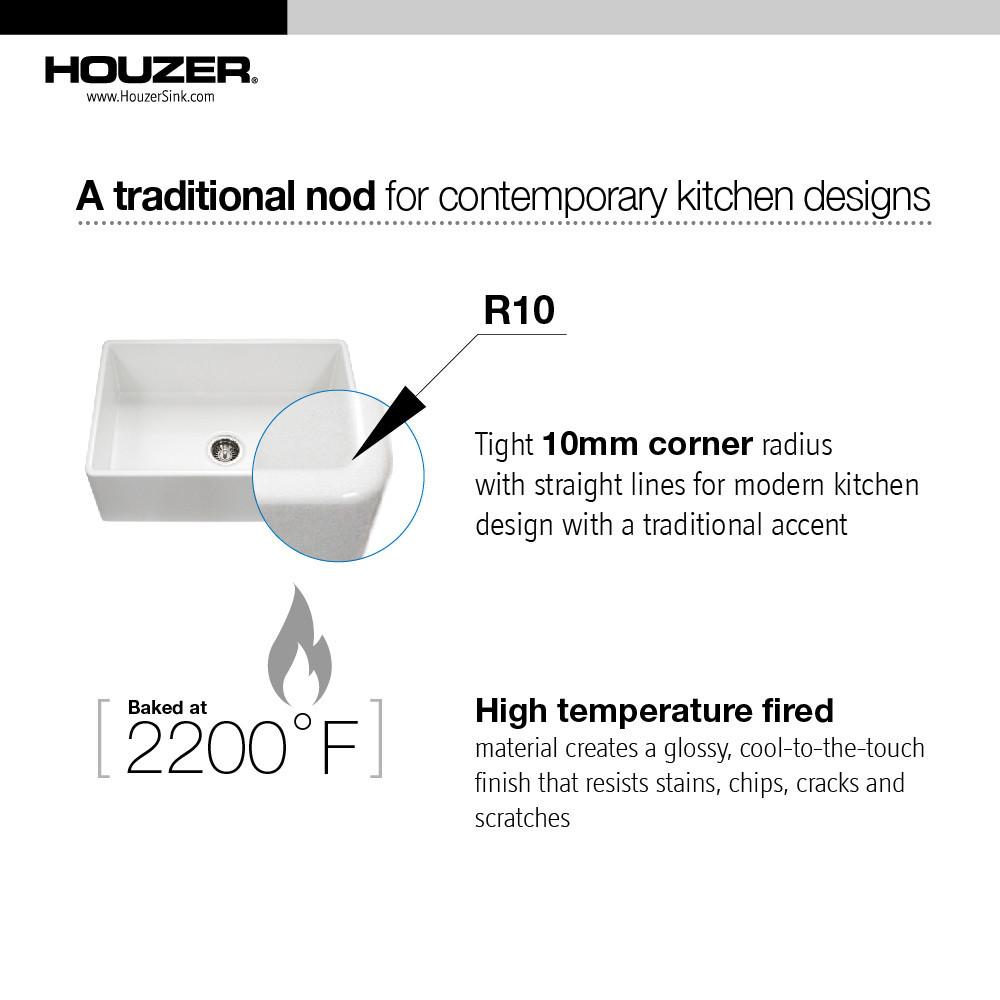 Houzer WH Platus Series 33-Inch Apron-Front Fireclay Single Bowl Kitchen Sink, White Kitchen Sink - Apron Front Houzer 