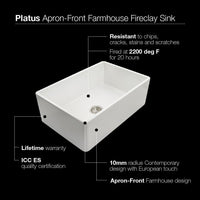 Thumbnail for Houzer BQ Platus Series 30-Inch Apron-Front Fireclay Single Bowl Kitchen Sink, Biscuit Kitchen Sink - Apron Front Houzer 