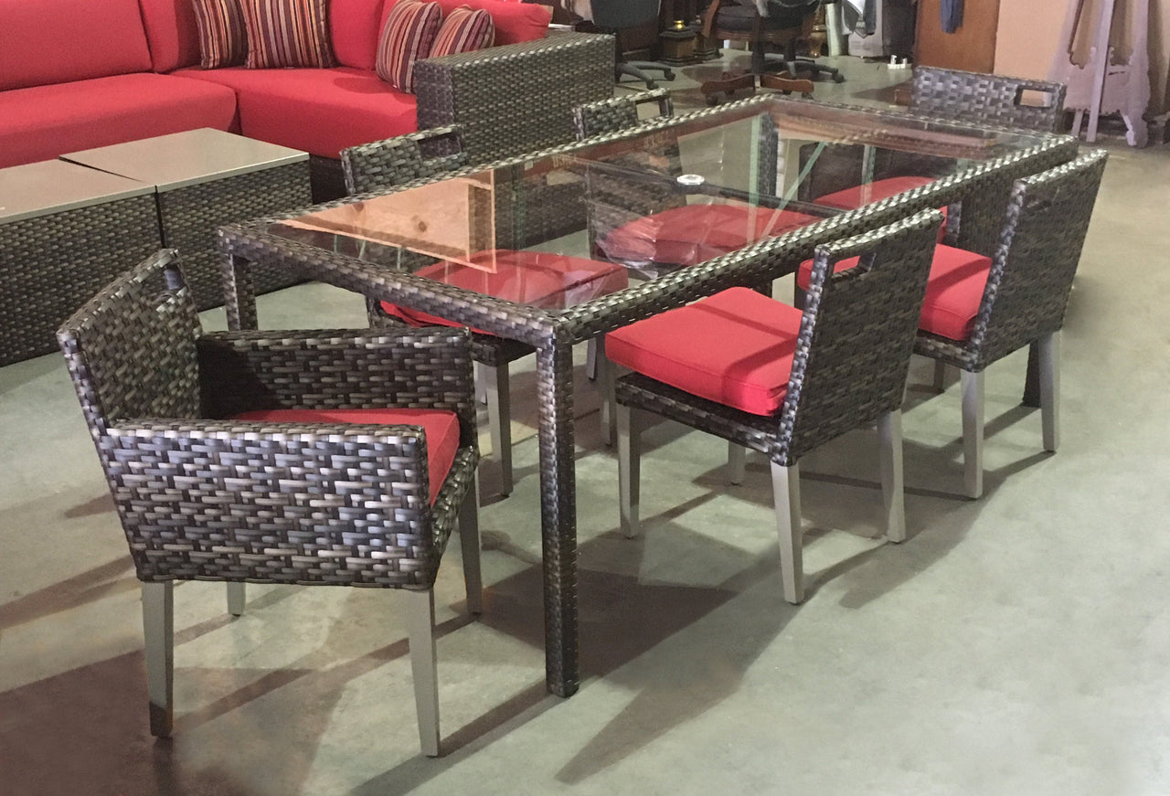 Panorama Red Dining Set Of 7 Outdoor Furniture Tuscan 