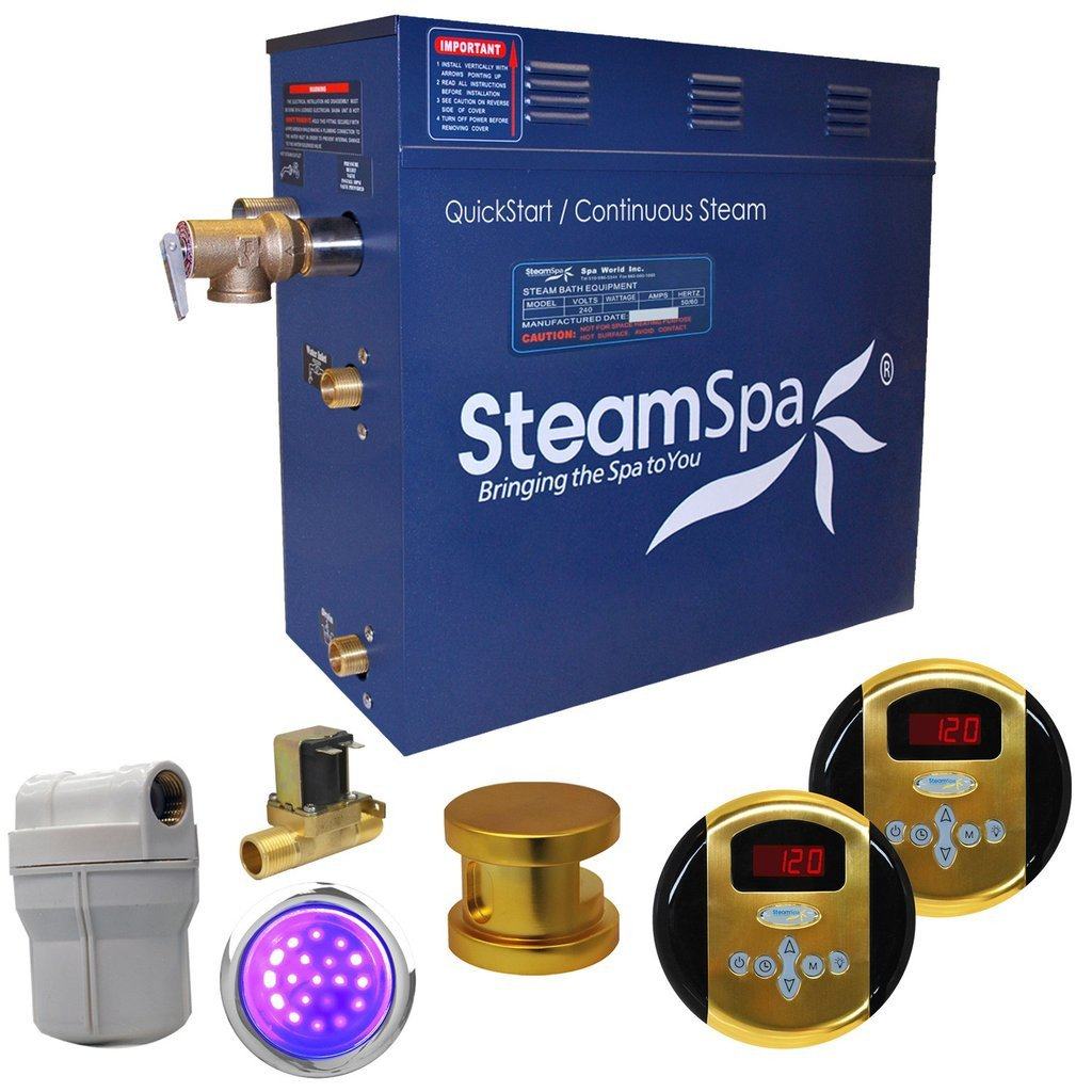 SteamSpa Royal 9 KW QuickStart Acu-Steam Bath Generator Package with Built-in Auto Drain in Polished Gold Steam Generators SteamSpa 