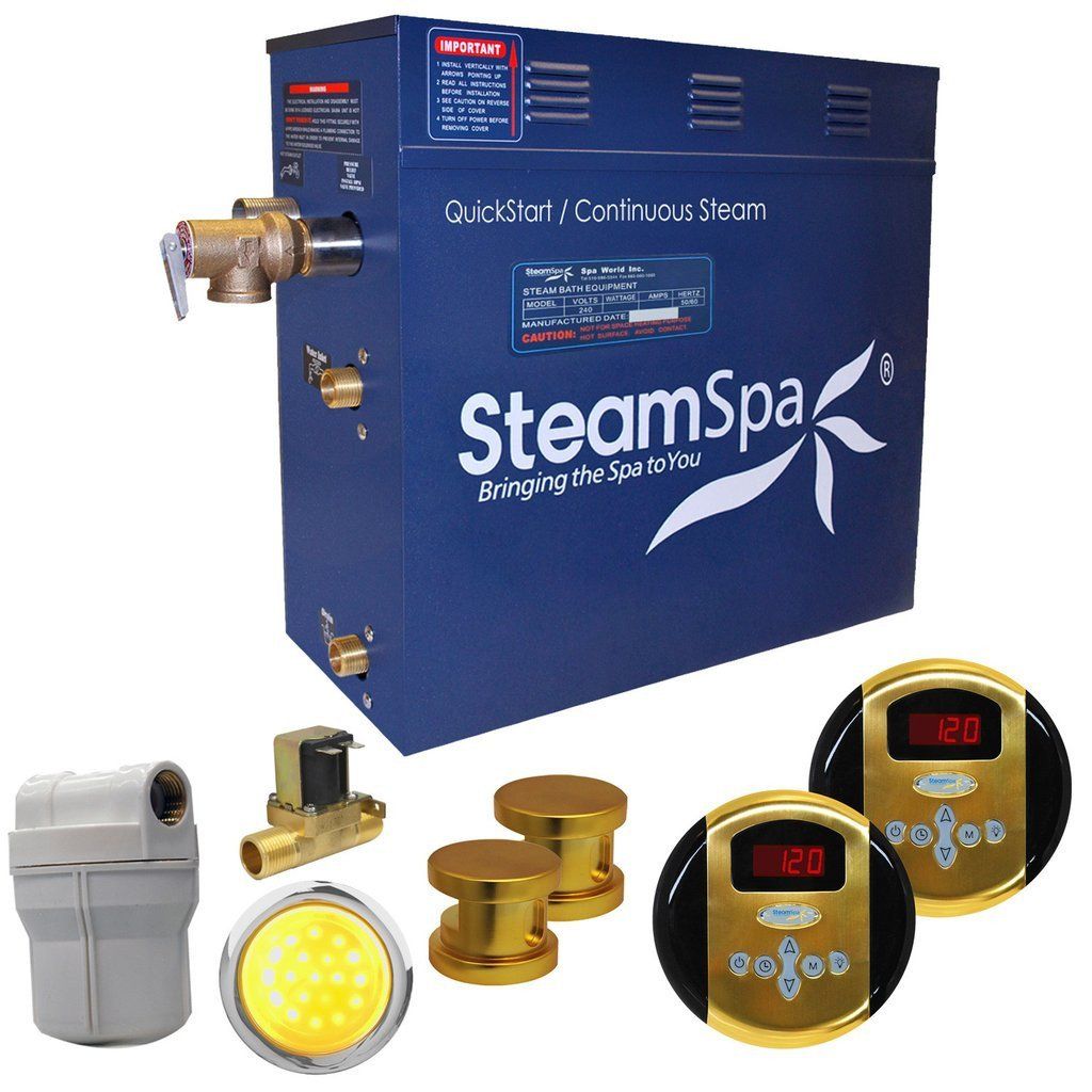 SteamSpa Royal 12 KW QuickStart Acu-Steam Bath Generator Package with Built-in Auto Drain in Polished Gold Steam Generators SteamSpa 