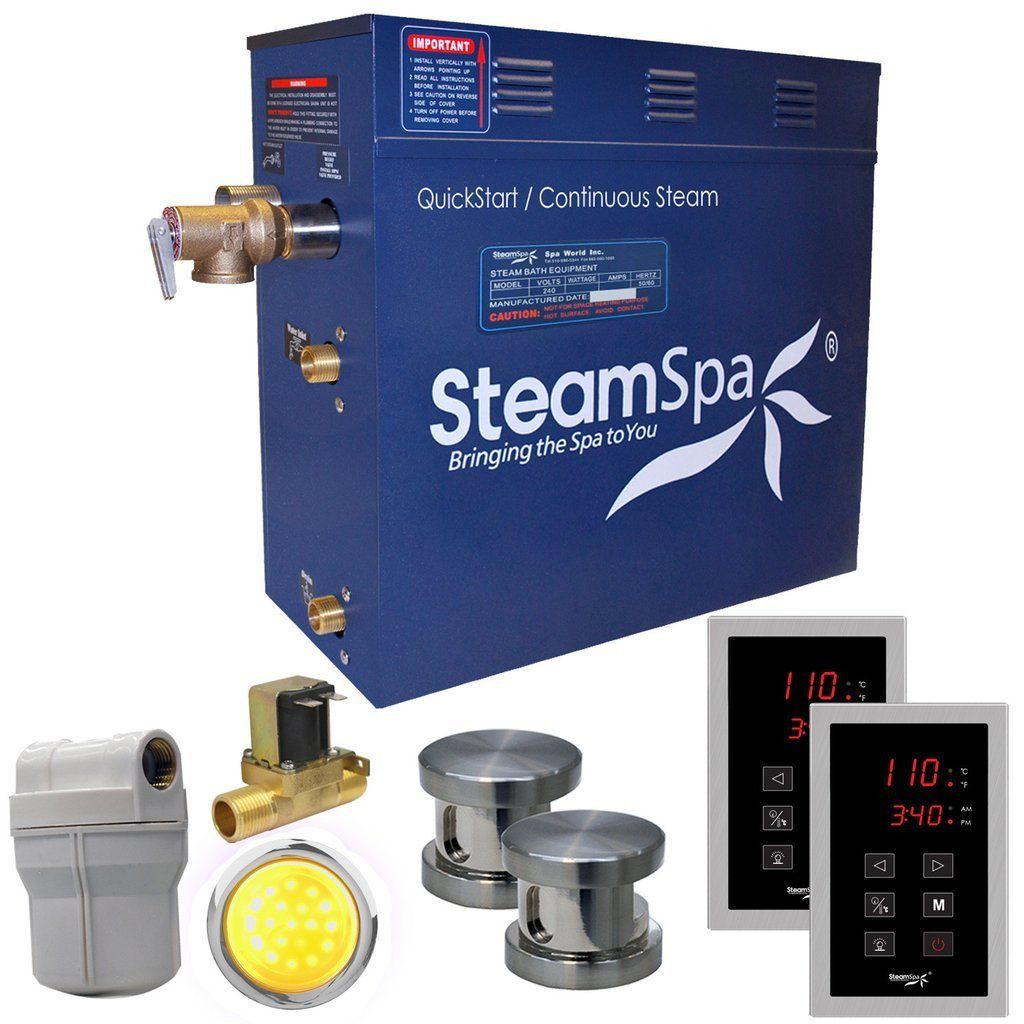 SteamSpa Royal 12 KW QuickStart Acu-Steam Bath Generator Package with Built-in Auto Drain in Brushed Nickel Steam Generators SteamSpa 