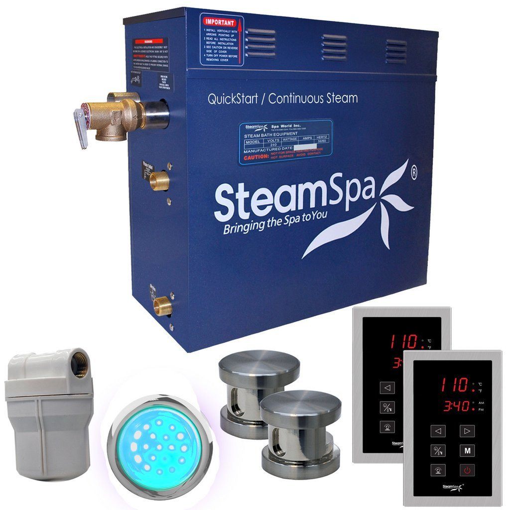 SteamSpa Royal 12 KW QuickStart Acu-Steam Bath Generator Package in Brushed Nickel Steam Generators SteamSpa 