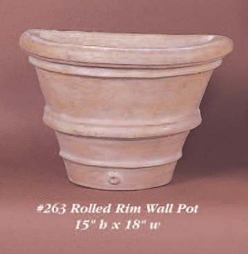 Rolled Rim Wall Pot Cast Stone Outdoor Garden Planter Planter Tuscan 
