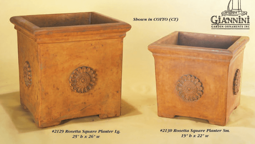 Rosetta Square Planter Cast Stone Outdoor Garden Planter Planter Tuscan 