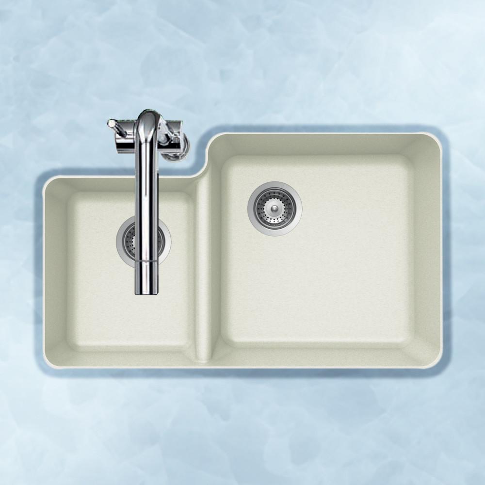 Houzer CLOUD Quartztone Series Granite Undermount 70/30 Double Bowl Kitchen Sink, White Kitchen Sink - Undermount Houzer 