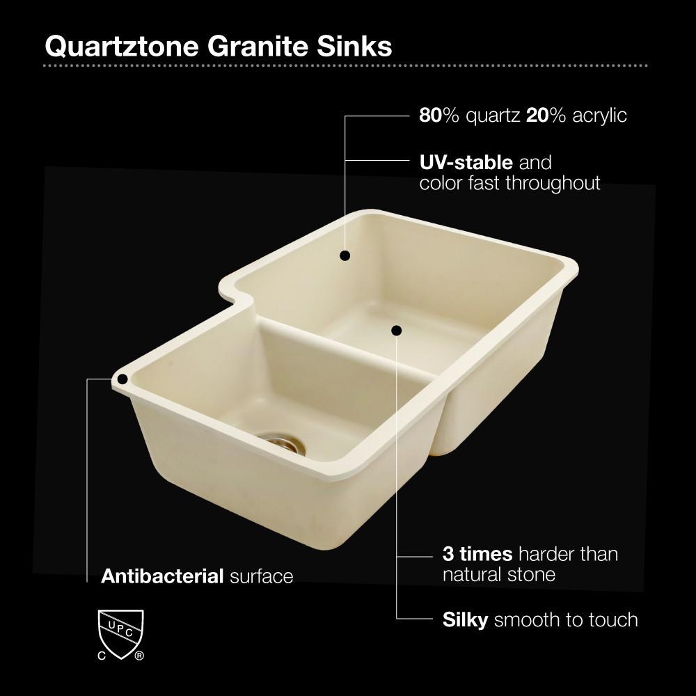 Houzer CLOUD Quartztone Series Granite Undermount 70/30 Double Bowl Kitchen Sink, White Kitchen Sink - Undermount Houzer 