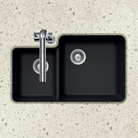 Thumbnail for Houzer MIDNITE Quartztone Series Granite Undermount 70/30 Double Bowl Kitchen Sink, Black Kitchen Sink - Undermount Houzer 
