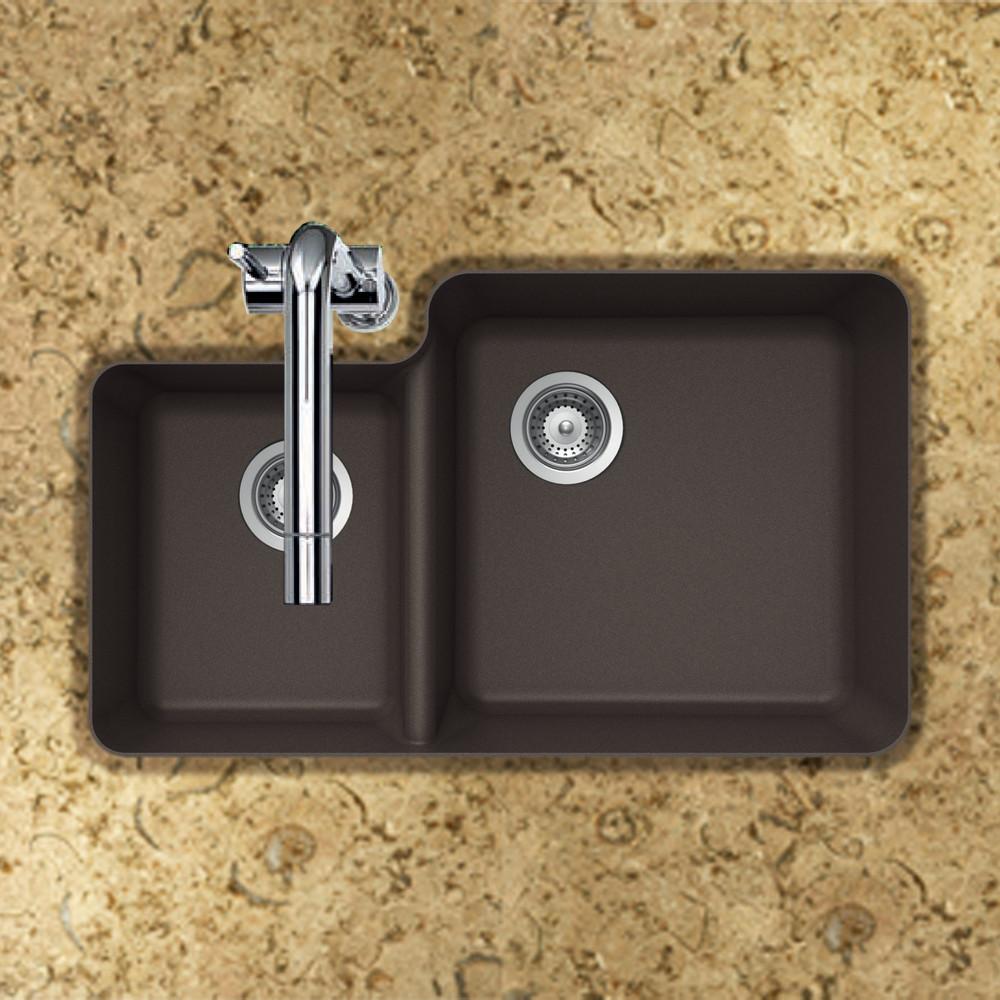 Houzer MOCHA Quartztone Series Granite Undermount 70/30 Double Bowl Kitchen Sink, Mocha Kitchen Sink - Undermount Houzer 