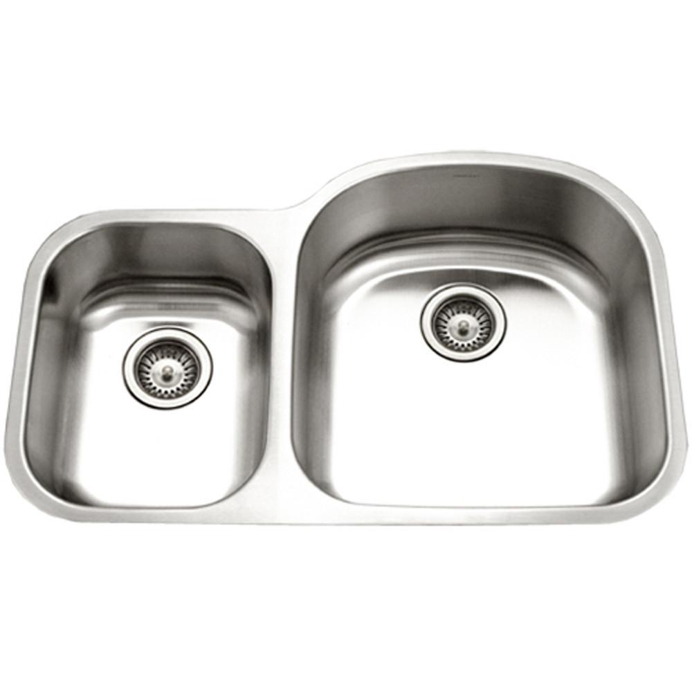 Houzer Eston Series Undermount Stainless Steel 70/30 Double Bowl Kitchen Sink, Small Bowl Left, 18 Gauge Kitchen Sink - Undermount Houzer 