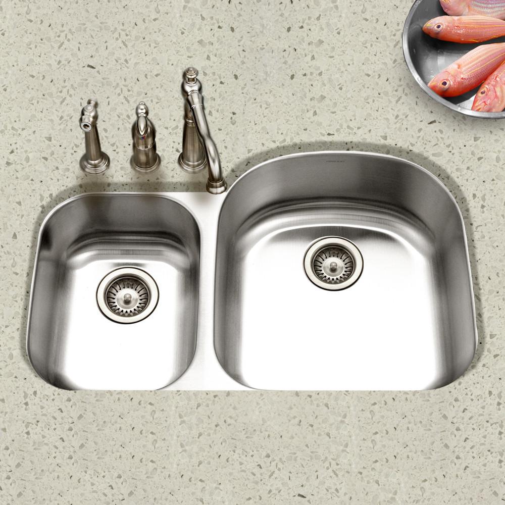 Houzer Eston Series Undermount Stainless Steel 70/30 Double Bowl Kitchen Sink, Small Bowl Left, 18 Gauge Kitchen Sink - Undermount Houzer 