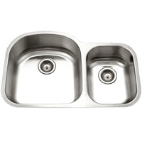 Thumbnail for Houzer Eston Series Undermount Stainless Steel 70/30 Double Bowl Kitchen Sink, Small Bowl Right, 18 Gauge Kitchen Sink - Undermount Houzer 