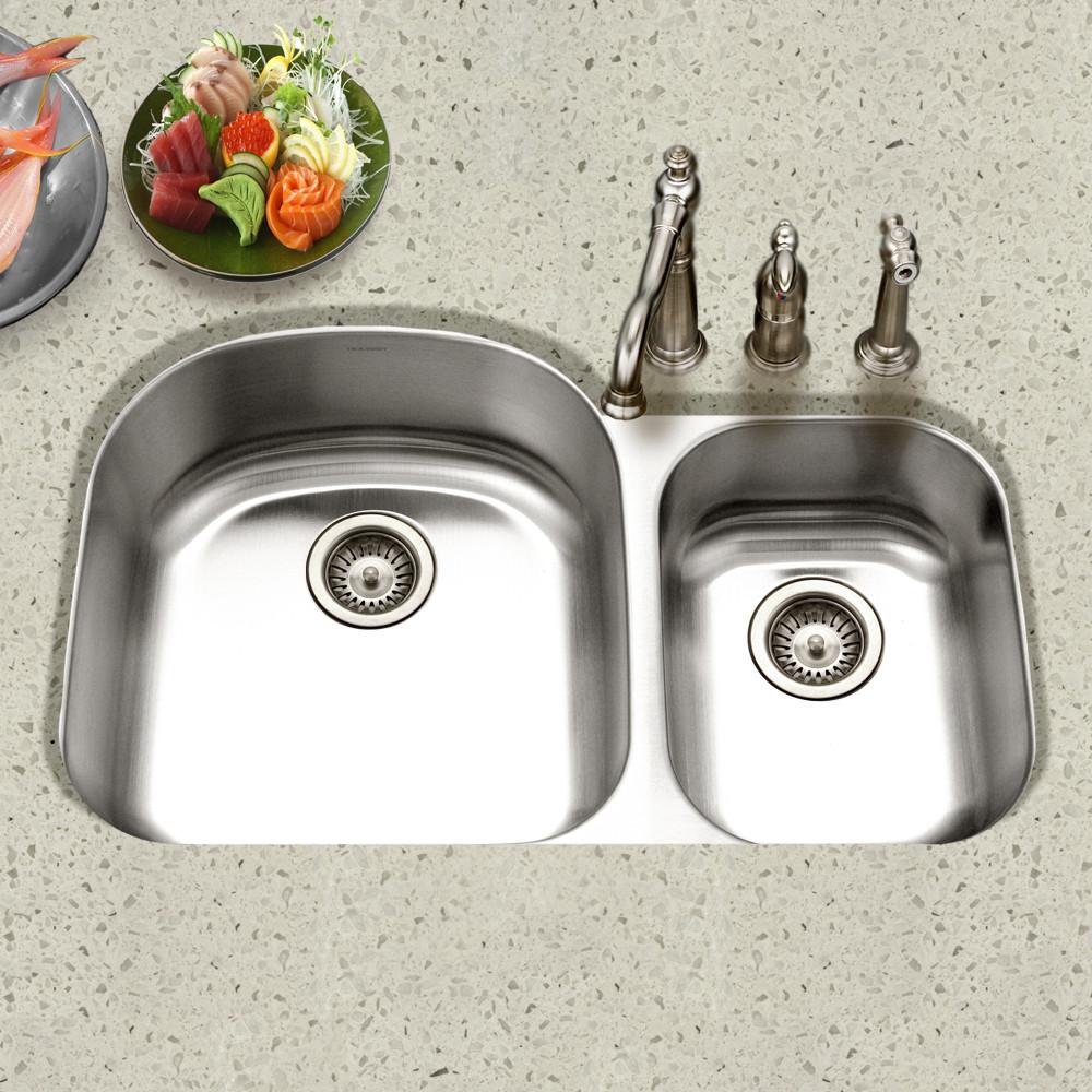 Houzer Eston Series Undermount Stainless Steel 70/30 Double Bowl Kitchen Sink, Small Bowl Right, 18 Gauge Kitchen Sink - Undermount Houzer 