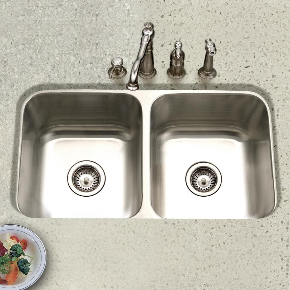 Houzer Eston Series Undermount Stainless Steel 50/50 Double Bowl Kitchen Sink, 18 Gauge Kitchen Sink - Undermount Houzer 