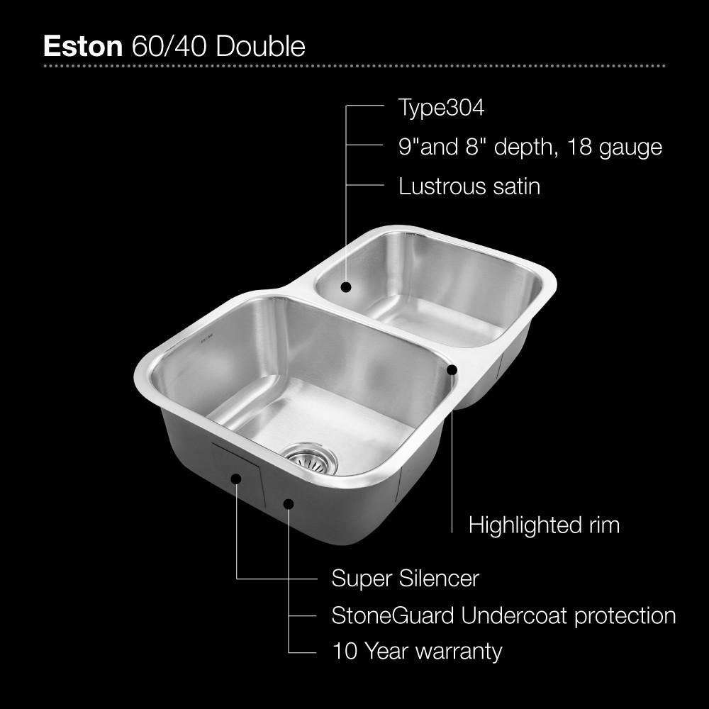 Houzer Eston Series Undermount Stainless Steel 60/40 Double Bowl Kitchen Sink,18 Gauge Kitchen Sink - Undermount Houzer 