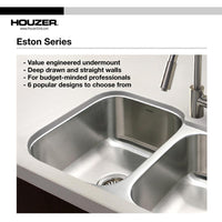 Thumbnail for Houzer Eston Series Undermount Stainless Steel Single D Bowl Kitchen Sink, 18 Gauge Bar Sink - Undermount Houzer 