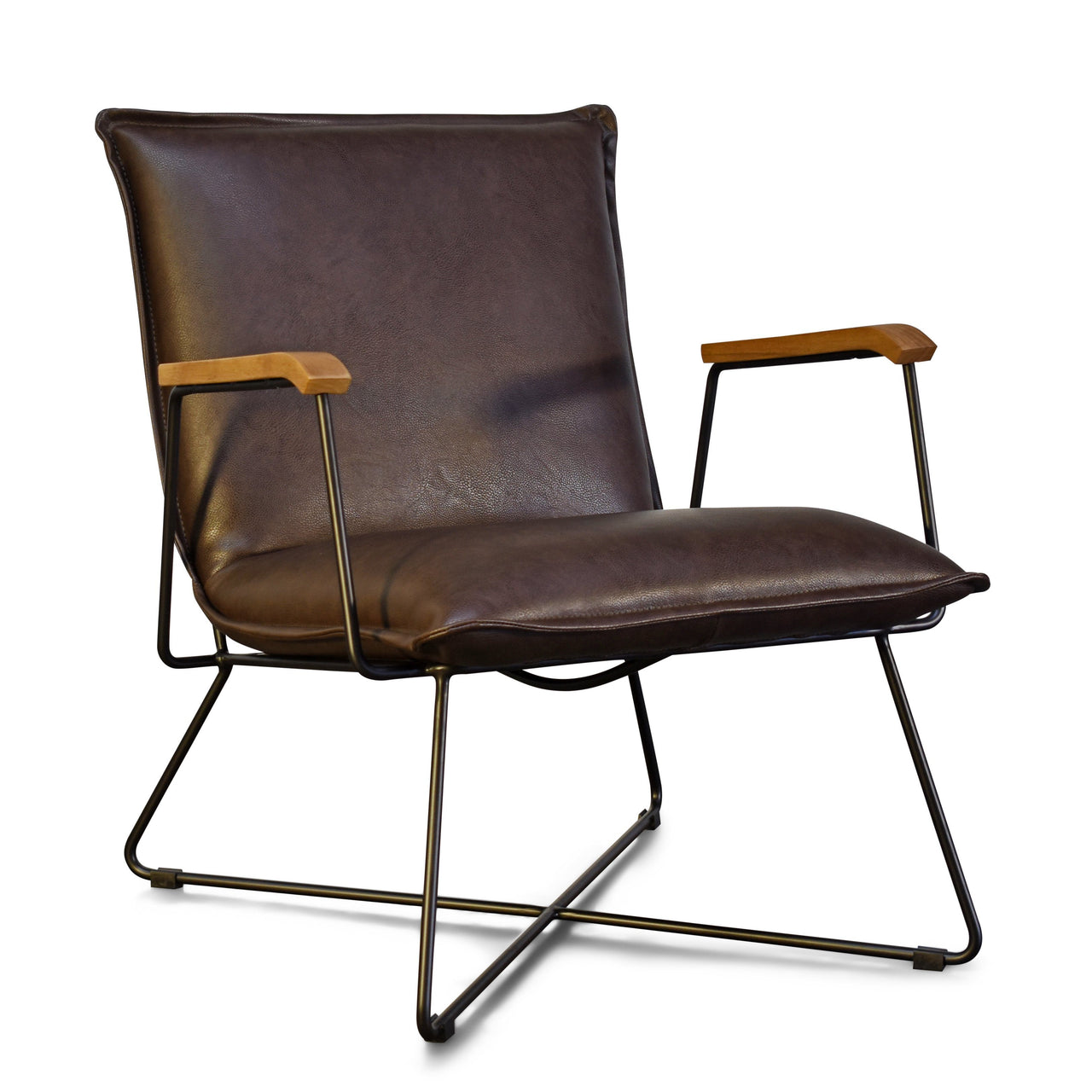Sydney Brown Modern Lounge Arm Chair with Matte Black Steel Legs (Leather Back & Upholstered Seat ) Dining Chair Gingko 