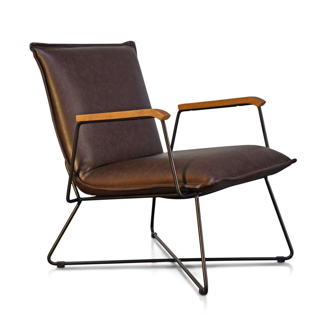 Sydney Brown Modern Lounge Arm Chair with Matte Black Steel Legs (Leather Back & Upholstered Seat ) Dining Chair Gingko 