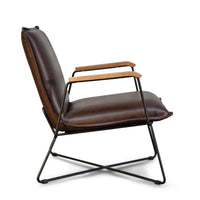 Thumbnail for Sydney Brown Modern Lounge Arm Chair with Matte Black Steel Legs (Leather Back & Upholstered Seat ) Dining Chair Gingko 