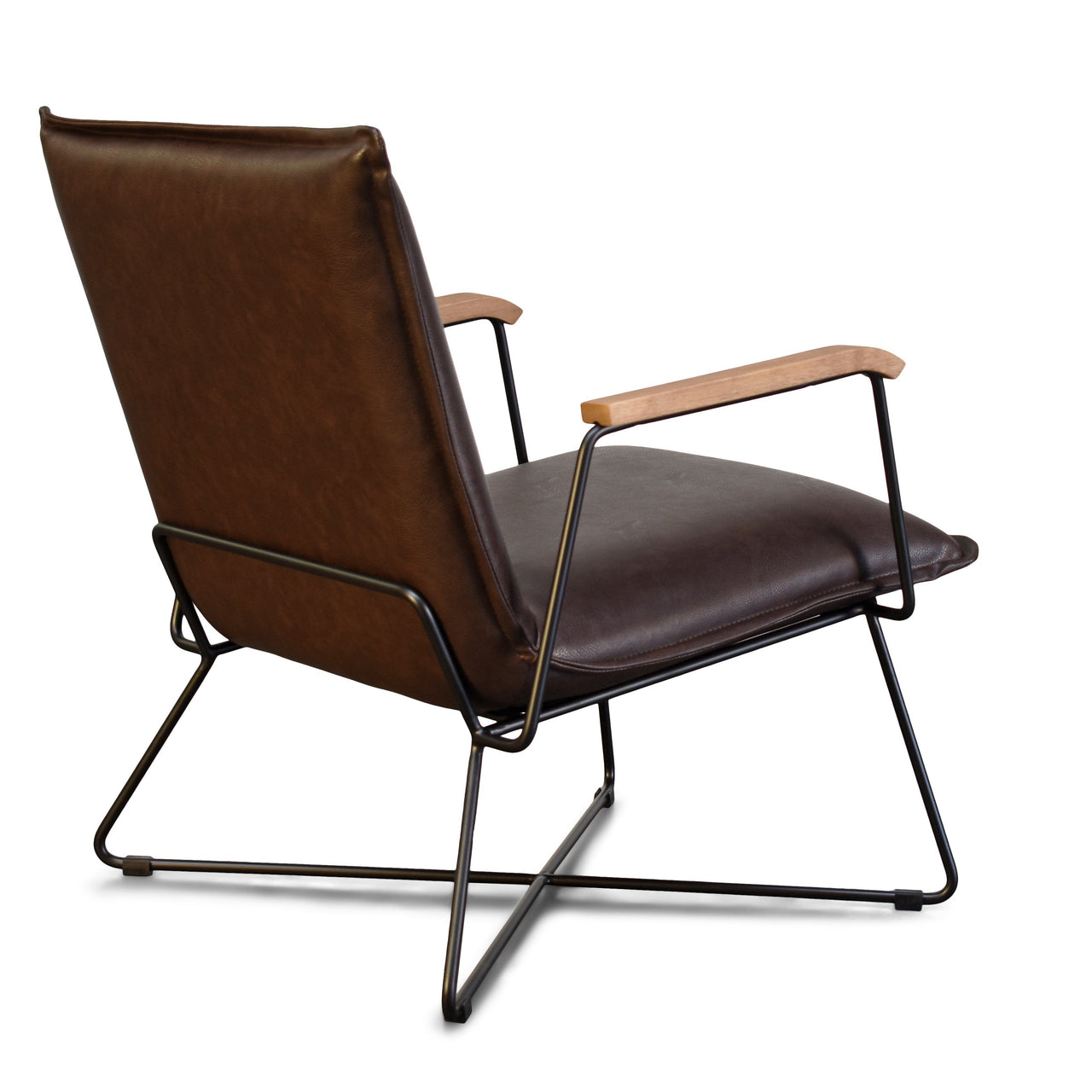 Sydney Brown Modern Lounge Arm Chair with Matte Black Steel Legs (Leather Back & Upholstered Seat ) Dining Chair Gingko 