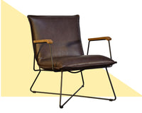 Thumbnail for Sydney Brown Modern Lounge Arm Chair with Matte Black Steel Legs (Leather Back & Upholstered Seat ) Dining Chair Gingko 