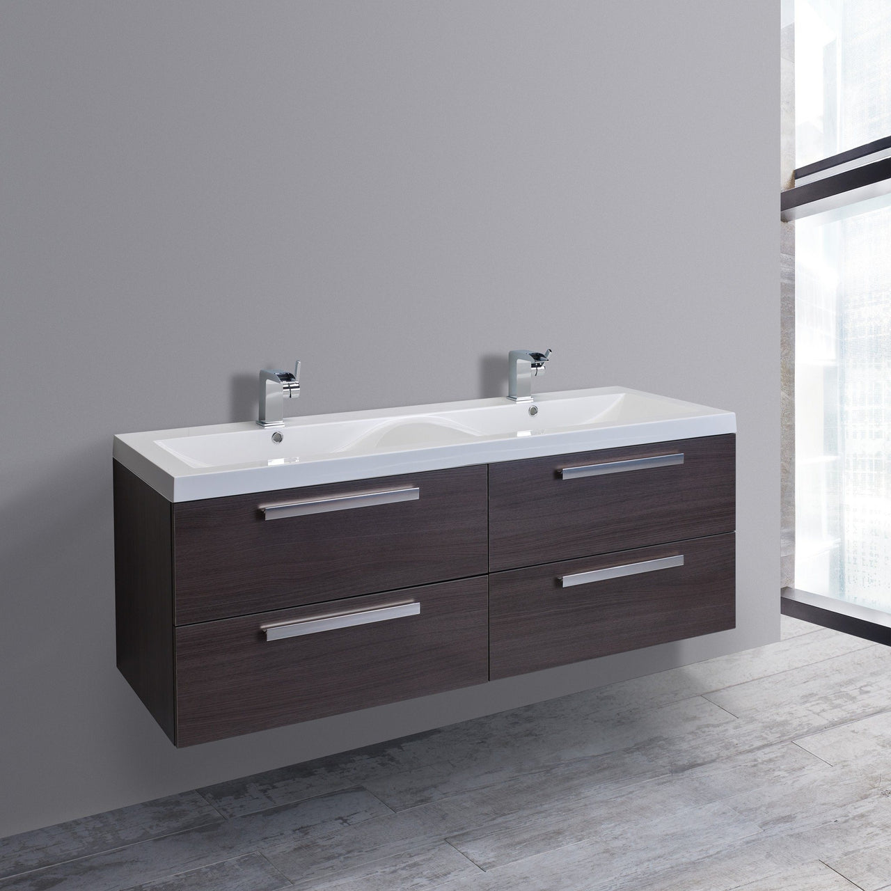 Eviva Largo® 57" Grey Oak Modern Vanity Set with Integrated White Acrylic Double Sink Vanity Eviva 