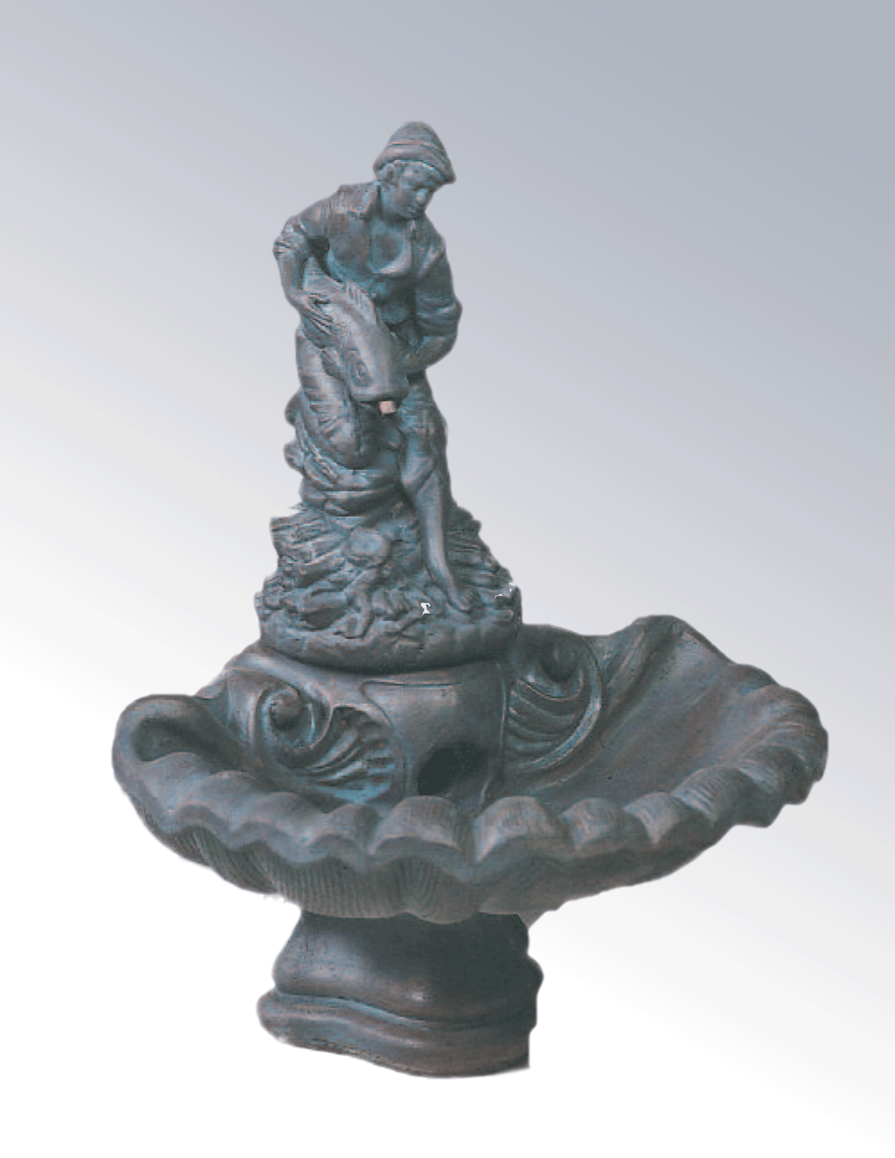 Small One Tier With Fisherboy Cast Stone Outdoor Garden Fountain With Spout Fountain Tuscan 