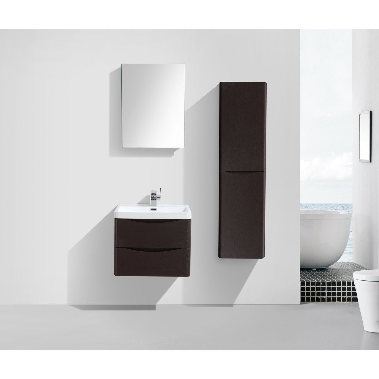 Eviva Smile® 24" Chest-nut Modern Vanity Set with Integrated White Acrylic Sink Vanity Eviva 