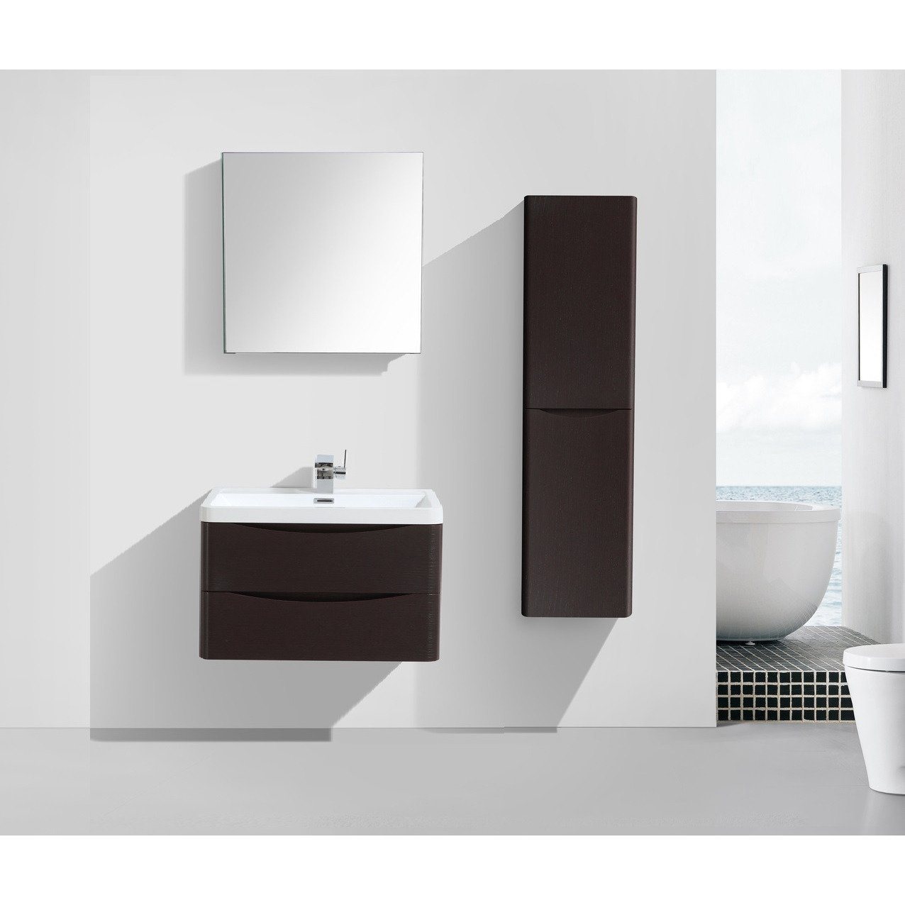 Eviva Smile® 30" Chest-nut Modern Vanity Set with Integrated White Acrylic Sink Vanity Eviva 