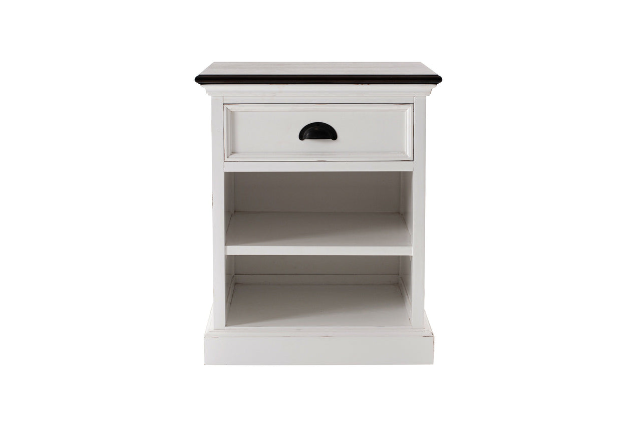 Bedside Table with Shelves Bedside Table NovaSolo White Distress & Deep Brown Color 