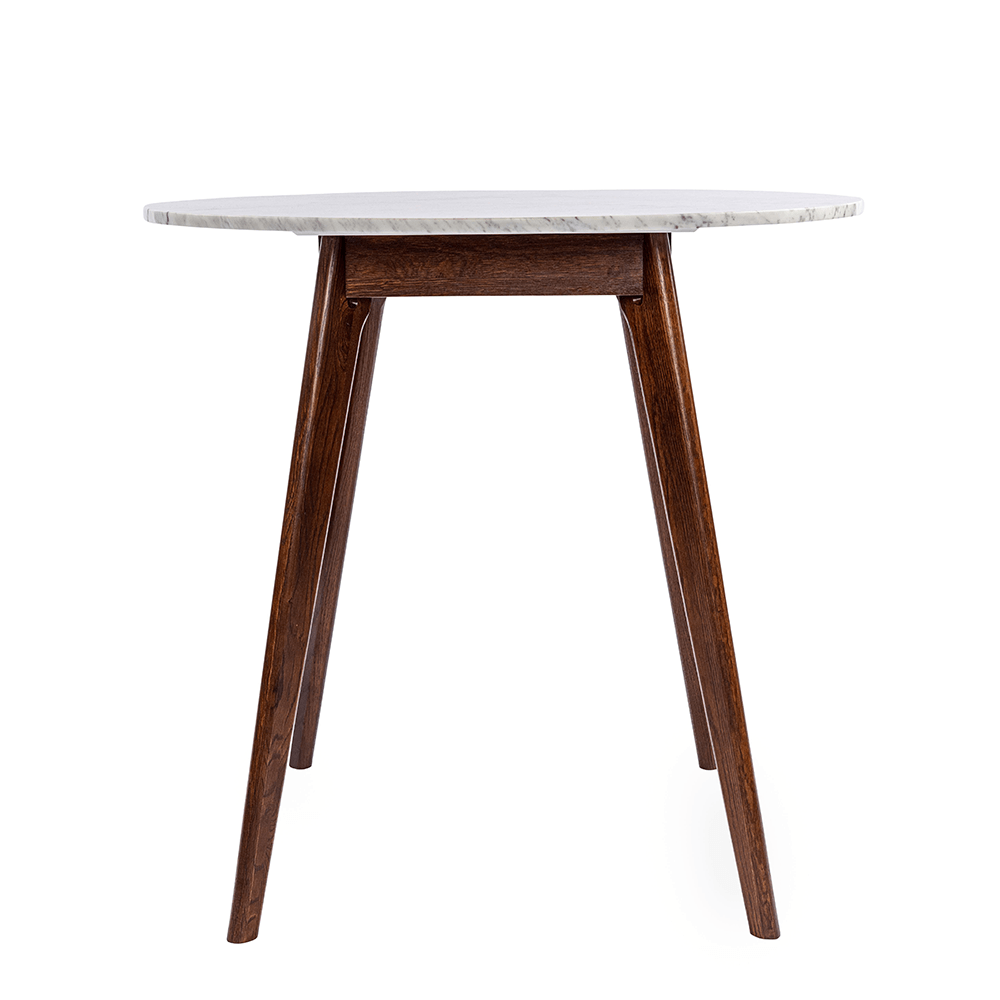 Avella 31" Round Italian Carrara White Marble Dining Table with Legs Dining Table The Bianco Collection Walnut 